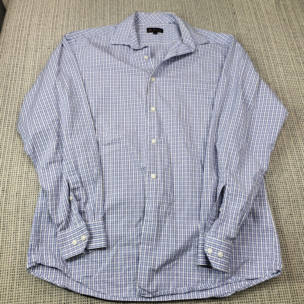 Ben Sherman Shirt Mens 16 34/35 Blue Check Regular‎ Fit Dress Long Sleeve